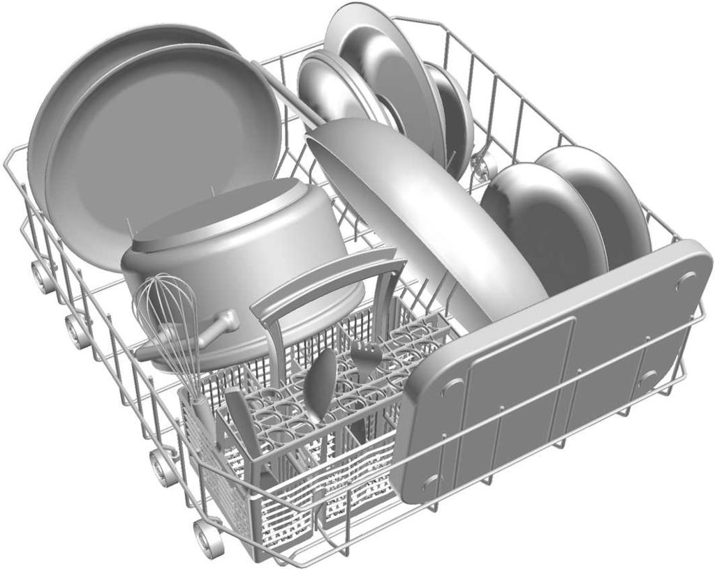 6 Yıkama 6.5 Alt sepeti doldurma ipuçları Alt sepeti sonuna kadar dışarıya çekin ve doldurun. Tabak, tas, tepsi ve tencere gibi büyük kapları dizin.