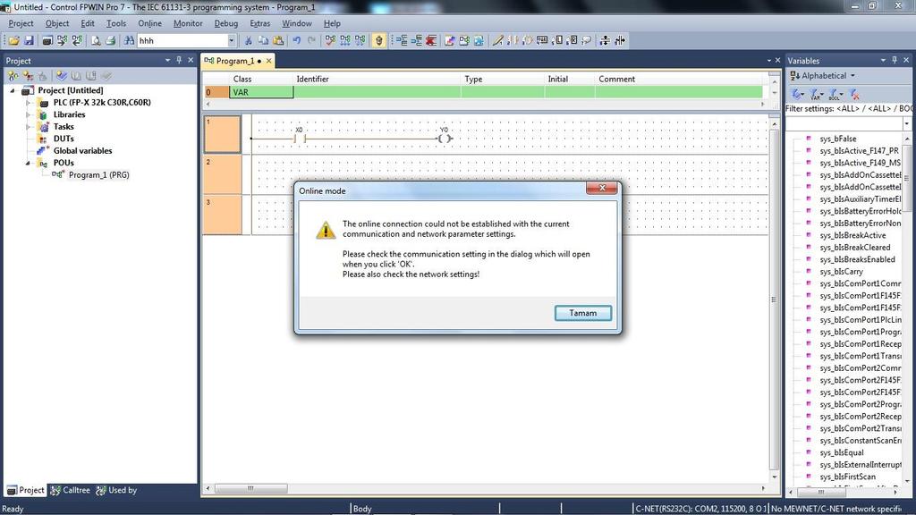 SAVİOR OTOMASYON TEKNİK DESTEK BİRİMİ PLC ye ONLİNE OLAMAMA PLC ye bağlanma ikonuna bastığımızda plc ye bağlanamaz isek ve