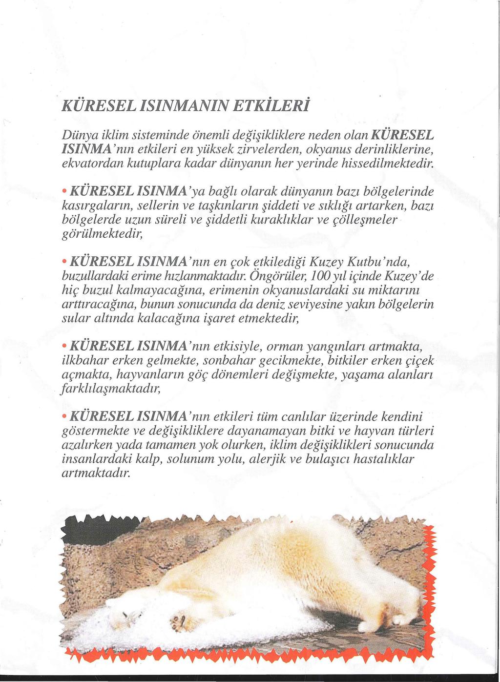 KÜRESEL ISINMANIN ETKİLERİ Dünya iklim sisteminde önemli değişikliklere neden olan KÜRESEL ISINMA 'nın etkileri en yüksek zirve lerden, okyanus derinliklerine, ekvatordan kutupzara kadar dünyanın her