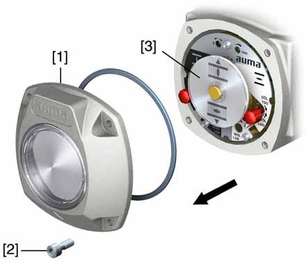 AM 01.1/AM 02.1 Devreye alma (temel ayarlar) 1. Schrauben [2] lösen und Deckel [1] am Schaltwerkraum abnehmen. 2.