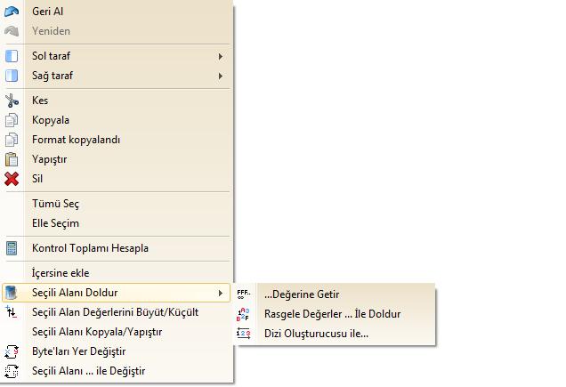 Hex-Editor Context Menu You can open the context menu by clicking with your right mouse button onto