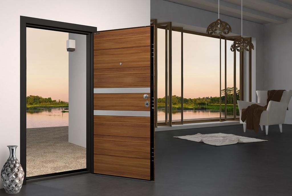 INOX SERIES İ601 Amerikan Ceviz American Walnut Kanat ön yüz özel tasarım 8 mm Mdf üzerine laminat ve inox kaplama.