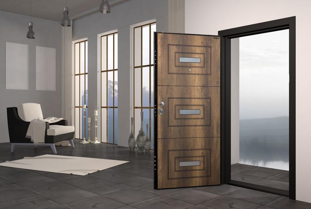 INOX SERIES İ618 Abbey Meşe 1 Abbey Oak 1 Kanat ön yüz özel tasarım 8 mm Mdf üzerine laminat ve inox kaplama.