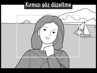 Kırmızı Göz Düzeltme G düğmesi N rötuş menüsü Bu seçenek flaşın neden olduğu kırmızı gözü düzeltmek için kullanılır ve sadece flaş kullanılarak çekilen fotoğraflarda uygulanabilir.