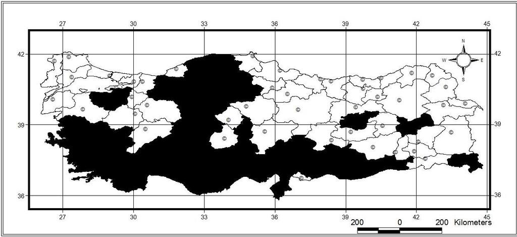 94 Bozkır, (Turgut & Ozdikmen, 2010); Hakkari: Kolbaşı, Muş: Buğlan, Tunceli: Pülümür (Sama, Rapuzzi & Özdikmen, 2012); Karabük: Eskipazar (Yardibi & Tozlu, 2013).