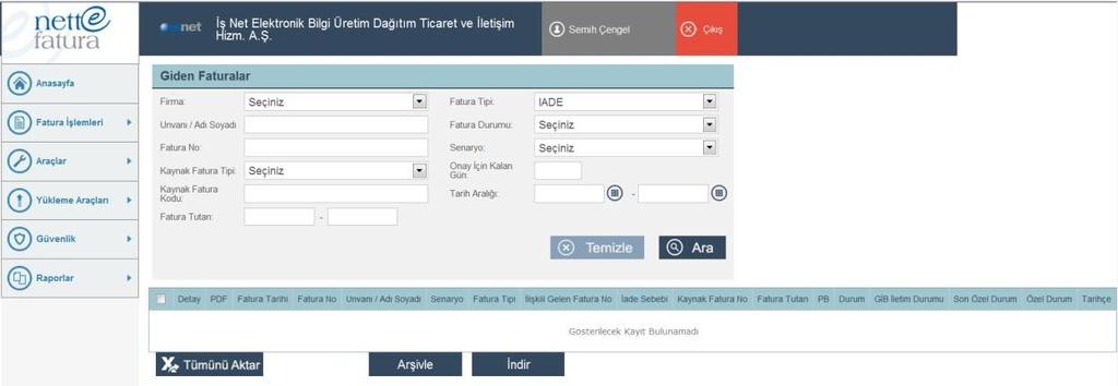 10 Fatura Sil : Seçilen faturanın silinmesi işlemini gerçekleştirir. Bu işlem sonunda fatura sistemden silinmiş olur.