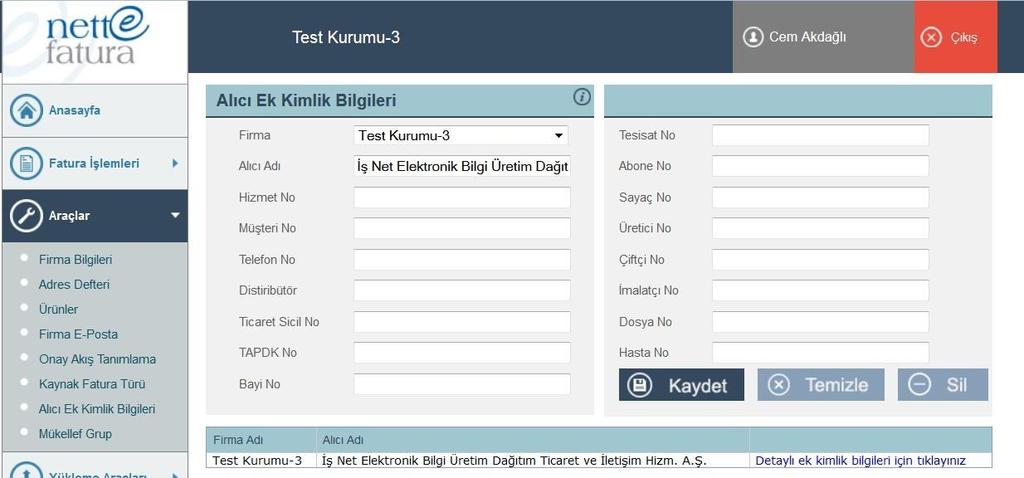 3 Sil Butonu : Kaydedilen bir Kaynak Fatura Türü kaydının sistemden kaldırılmasının istenmesi durumunda sil butonu kullanılmaktadır.