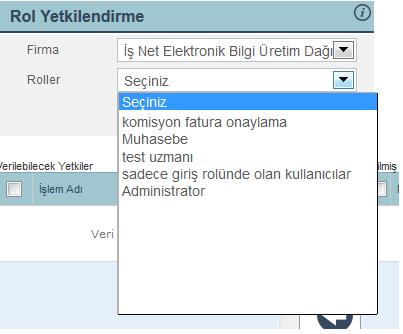 listesinde görüntülenir. Bu role tanımlı olmayan yetkiler ise Verilebilecek Yetkiler alanında görüntülenir.