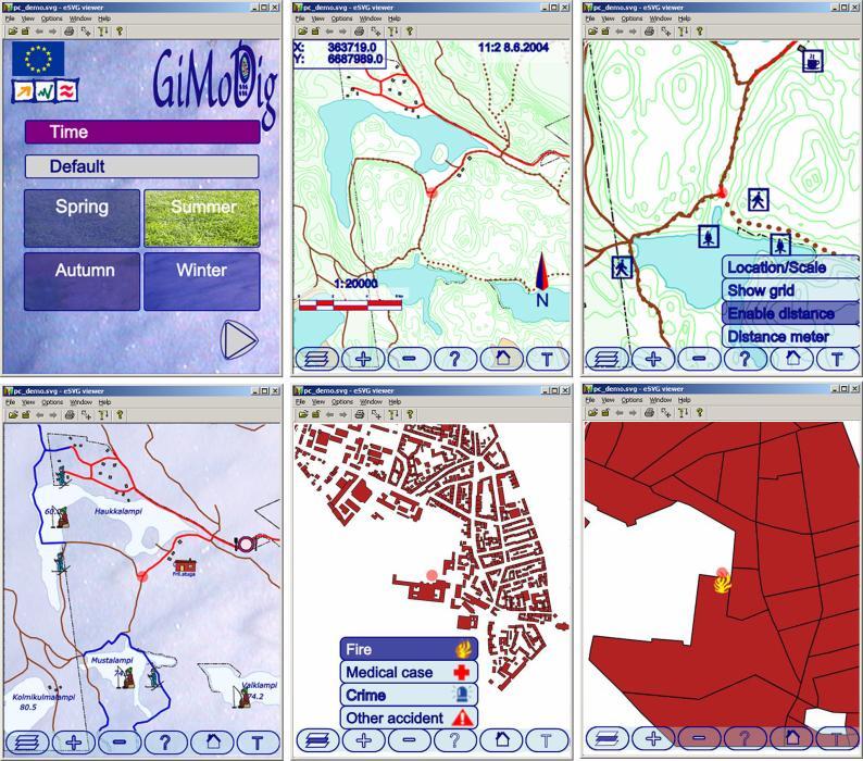 Şekil 2.9. Mevsimsel haritalar ve farklı görüntüleri (Kaynak: Sarjakoski ve Sarjakoski, 2004). Uygulamada harita altyapıları XML kod sistemiyle oluşturulmuştur.