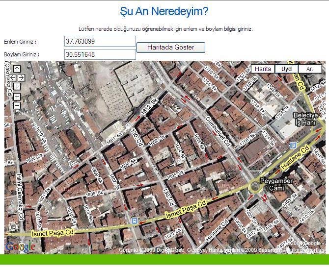 Şu An Neredeyim? kısmında ise kullanıcı o anda sistem aracılığıyla şehirdeki konumunu görebilmektedir. Burada dışarıdan bir aygıt (GPS vb.