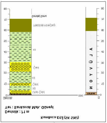 (Konglomera) görülmektedir. Ana kayanin üzerinde biriken alüvyonal malzeme asagidan yukariya dogru kumlu kil, çakil, killi çakil seklinde degisim göstermektedir. 5. metrede çakil görülmektedir.