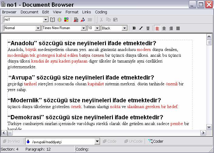 c. mönü çubuğundan Document:browse/edit/code Document üzerine tıklanır; ya da d. Ctrl+B tuşlanır 2.