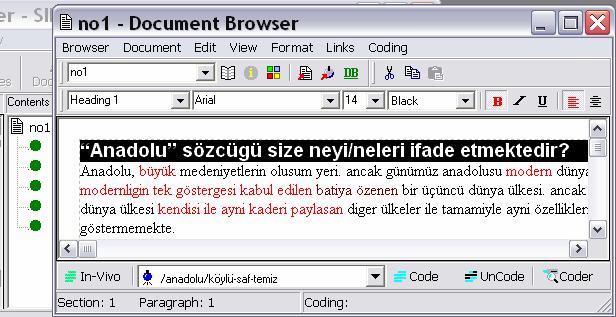 Şekil 14 Başlık1 (Heading1) paragraf sitili verilmiş metin parçası Metni taramak, stili düzeltmek ve değiştirmek (browse, edit, change) Belge Tarayıcısı (Document Browser) bir belgeyi okumak ve