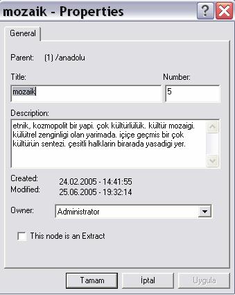 Şekil 19 SIFATLAR projesinde mozaik node una ait betimlemenin görünümü Diğer node oluşturma yolları Nitel veri analizinin anahtar noktası toplanılmış ve çözümlenmiş verilere, metinlere, belgelere vb.