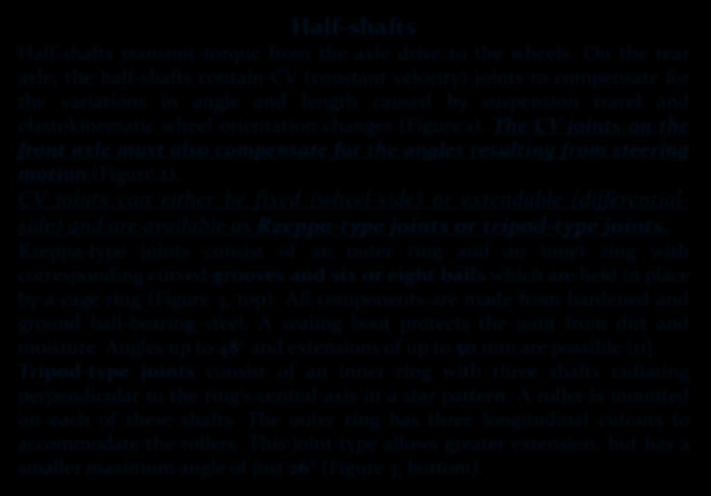 Half-shafts Half-shafts transmit torque from the axle drive to the wheels.