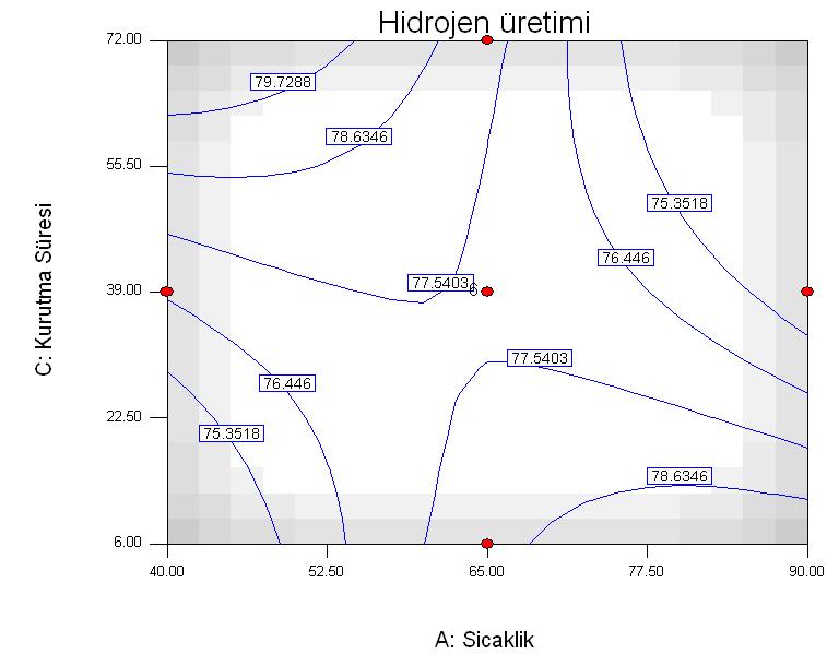 Şekil 5.38 ve 5.39 da görüleceği üzere düşük sıcaklık değerlerinde kurutma süresiyle hidrojen çıkış hızı doğrudan etkilenmektedir.