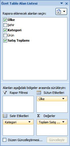 Özet tablo yukarıdaki şekilde göründüğü gibi satır, sütun ve veri alanından oluşur.