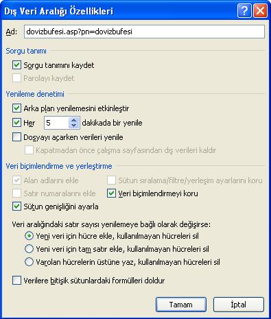 Verileri Yenilemek Excel e alınan veriler elle veya belirtilen sürelerde otomatik olarak yenilenir. Böylece dış veri kaynağından alınan veriler, veri kaynağını açmadan güncellenir.