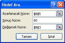 Senaryo özetinde alanların daha anlamlı görünmesi için tabloda hücreler isimlendirilebilir. Yukarıdaki örnekte hücreler isimlendirilmiştir.