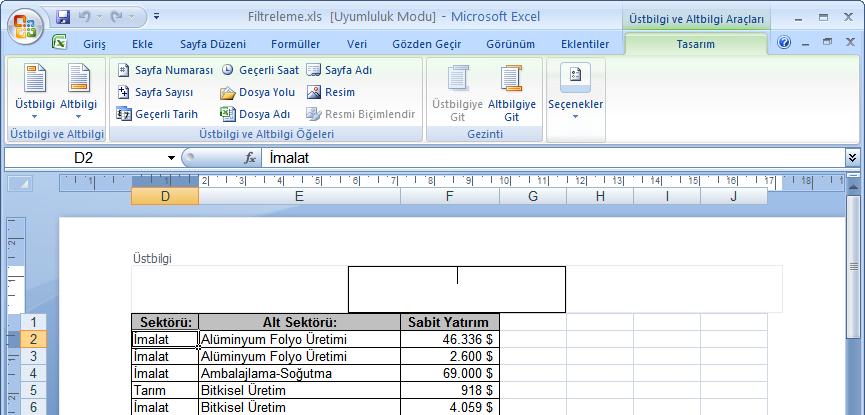 Üst Bilgi ve Alt Bilgi Excel de çalışma sayfası ile ilgili dosya adı, sayfa no, sayfa sayısı, oluşturulma tarihi vb. bilgiler üst bilgi ve alt bilgi olarak tanımlanabilir.