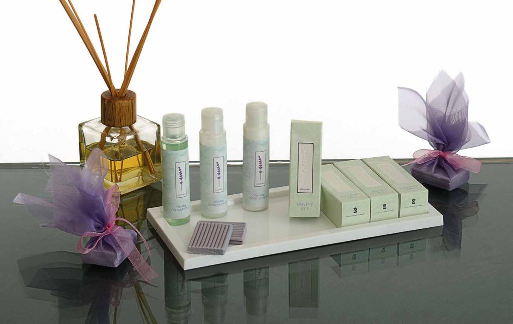 Lavender Product List Shampoo / Body Shampoo / Hair Conditioner / Soap / Shower Cap / Sewing Kit / Vanity Kit / Sanitary Bag / Plexiglass Amenity