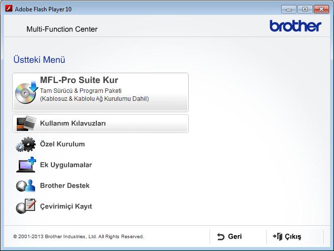 Genel bilgiler c Dil ekranı görünürse, dilinize tıklayın. CD-ROM Üstteki Menü görüntülenecektir. d Kullanım Kılavuzları öğesine tıklayın. e PDF/HTML dosyaları öğesine tıklayın.