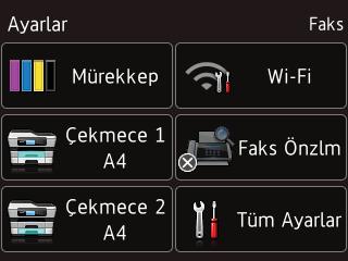 Bölüm 1 Ayarlar ekranı 1 LCD Dokunmatik Ekran, (Ayarlar) öğesine bastığınızda makinenin durumunu görüntüler. Aşağıdaki ekrandan makinenin tüm ayarlarını kontrol edebilir ve erişebilirsiniz.