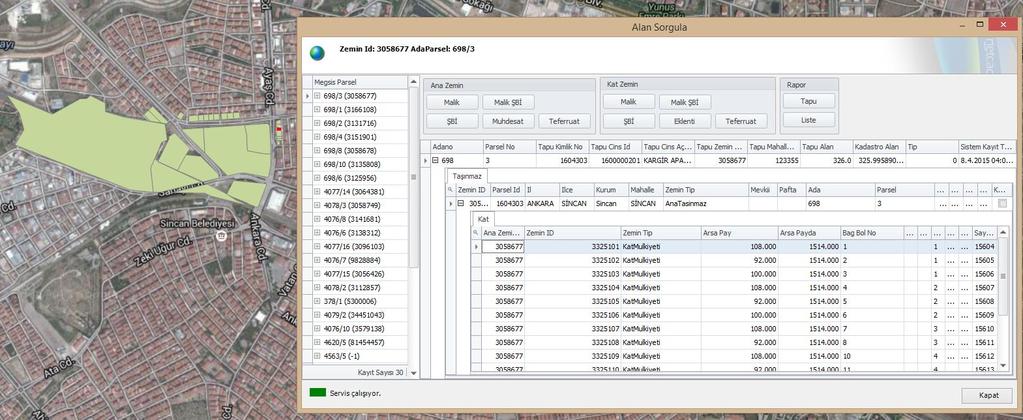 Şekil-17 Sorgulanan alana ait megsis parseller ve sözel veriler indirilmiş olur.