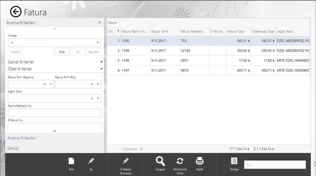 önceden filtrelenmiş olan sütunların sıfırlanmasını sağlayacaktır. Yazdır Butonu tablo üzerindeki listelenen kayıtların yazdırılmasını, xls,xlsx,pdf,html,rtd,vcs v.