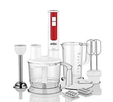 SHB 3117 Blender Seti 3 fonksiyon 1 arada (el blenderı,doğrayıcı,çırpıcı) 2 kademe hız ayarı Turbo fonksiyonu 600 ml doğrayıcı haznesi 700 ml karıştırma haznesi Paslanmaz çelik metal blender ayağı