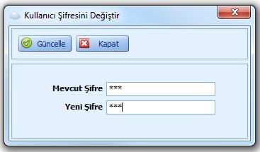 Kullanıcı Şifresini Değiştir Sisteme login olan bir kullanıcı şifresini değiştirebilir.