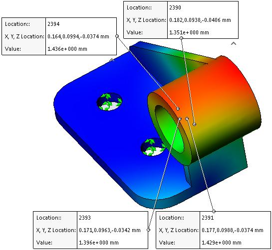 SOLIDWORKS Simulation Seçili Düğümlerdeki İnceleme Sonuçları Bir Simülasyon çalıştırdıktan sonra, tanımlanan düğümlerdeki sonuçları düğüm numarasına göre inceleyebilirsiniz.