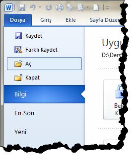 162 3.1.1.6. Var Olan Belgeyi Açmak MS Word de daha önce oluşturduğumuz ve bilgisayarımıza kaydettiğimiz belgelerimizi açmak için iki yol izleyebiliriz.