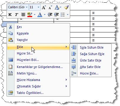 imlecin tabloda olduğu zaman şeritte görünen Tablo Araçları ek menüsünde bulunan Düzen sekmesinde Satırlar ve Sütunlar komut grubundan yapabiliriz.