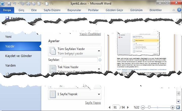 245 3.5.2. Yazdırma Geçerli Word belgesine son halini verdikten sonra sıra bu belgenin çıktısına almaya gelir.