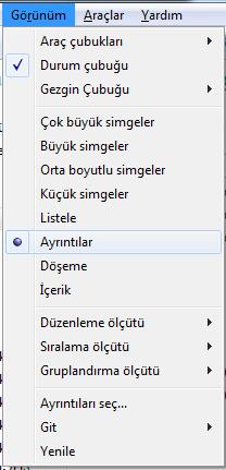 Büyük Simgeler, Çok Büyük Simgeler olmak üzere 8 değişik görünüm şekli vardır.