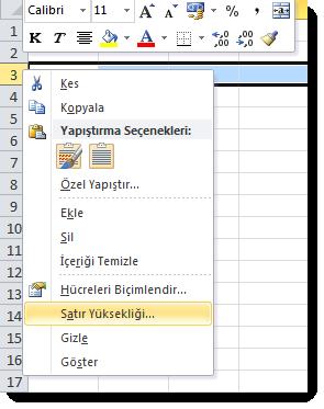 Eğer satır veya sütunlar ile ilgili belirli bir yükseklik veya genişlik değeri girmemiz gerekmiyorsa EXCEL çabuk ayarlama yöntemleri de sunmaktadır.