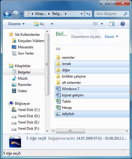 1.2.3.18. Simgelerin çoklu seçimi: Windows simgelerin çoklu seçimi için dört alternatif vardır.