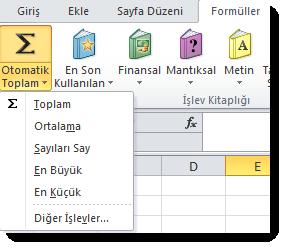 1. Toplam, Ortalama, En Küçük, En Büyük ve Sayıları Say formüllerini kullanma Elektronik hesap tablolarında en çok kullanılan formüller Toplam, Ortalama, En Küçük (MİN), En Büyük