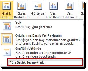 Yukarıdaki şekilde grafik başlığı kısmının gelişmiş seçeneklerine Tüm Başlık Seçenekleri