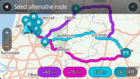 İpucu: Alternatif rotalar hesaplanırken TomTom Traffic servisinden alınan bilgiler kullanılır. Orijinal rotanın %50'sinden uzun olan rotalar gösterilmez. 5.