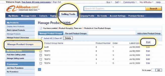 Ürün Gruplarının Değiştirilmesi İsim değişikliği veya ürün gruplarından silmek istediğiniz varsa, My Alibaba > Selling Tools > Manage Product Groups adımlarını