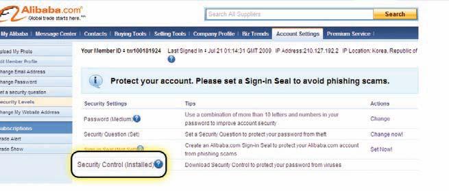 Güvenlik Kontrolünü yüklemek için, Alibaba.com un, üyelik giriş sayfasından (Sign in), Secure Sign In seçeneğini seçiniz.