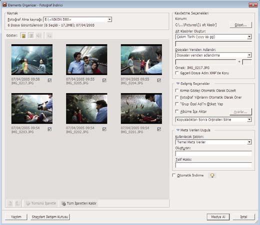 Medya içe aktarma ve ekleme 52 Adobe Premiere Elements - Fotoğraf İndirici (Gelişmiş İletişim Kutusu görünümü) 3 Fotoğraf Alma Kaynağı açılır menüsünden sürücüyü veya aygıtı seçin.