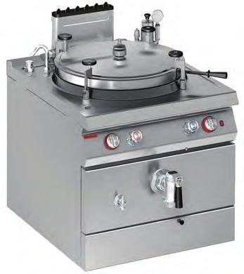 PİŞİRME ÜNİTELERİ / Cooking Units Gazlı Kaynatma Tencereleri, İndirekt Gas Boiling Pans, Indirect 900 Serisi / 900 Series 18/10 Paslanmaz çelik yüzey, 20/10 mm kalınlık.