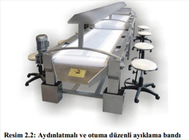 Üst kısmında aydınlatma sistemi olan bu bantlarda küçük, dikkat gerektiren ham maddeler ayıklanır.