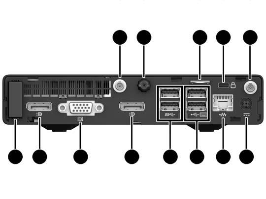 Arka panel bileşenleri (EliteDesk 800, EliteDesk 705 ve ProDesk 600) NOT: Bilgisayar modeliniz bu bölümdeki resimden biraz farklı görünebilir.