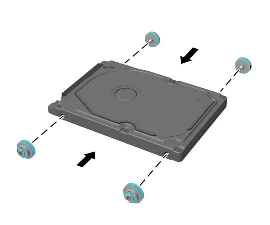 9. Bir sabit disk sürücü takmak için gümüş ve mavi renkli yalıtımlı montaj kılavuzu vidalarını eski sabit disk sürücüsünden yeni sabit disk sürücüsüne aktarmanız gerekir. 10.