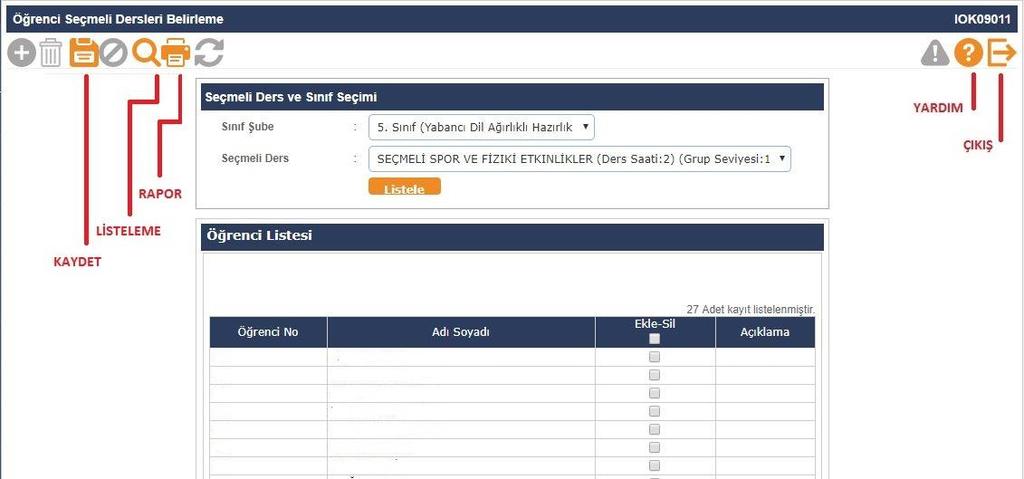 27- Bu ekran seçmeli dersler ekranından seçilen derslerin sınıf ve şubedeki öğrencilerle atandığı ekrandır. Ekranda seçmeli derslerinizi görmüyor iseniz, Seçmeli dersler ekranından T.T.K.B. kararına göre doğru dersi seçip seçmediğinizi kontrol etmeniz gerekmektedir.