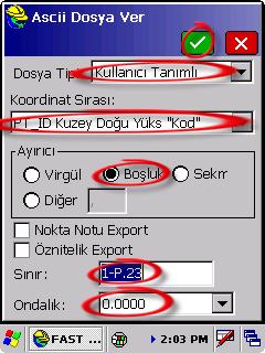 Yeni bir proje oluşturmak istiyorsak Adı kısmına bir proje adı girdikten sonra ile onaylanır. Alımı yapılan noktaları kaydetmek için ise; Dosya menüsünden Nokta Dosyası seçilir.